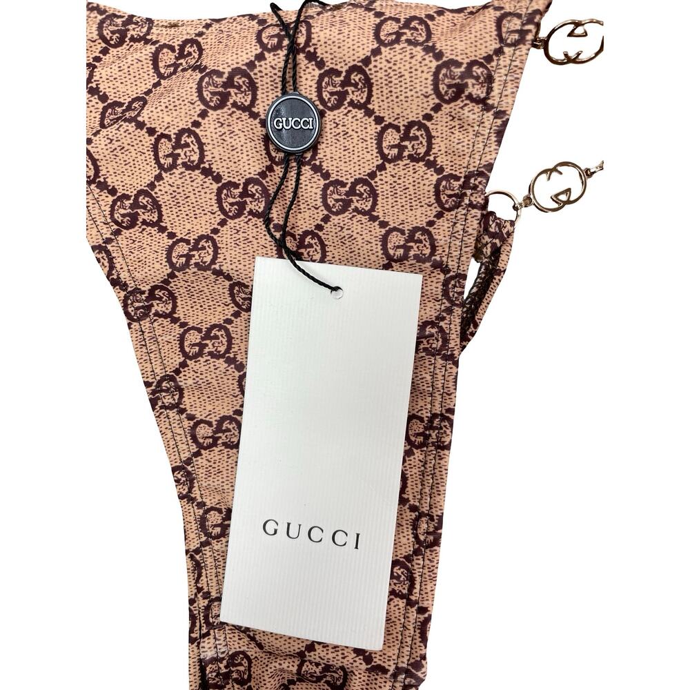NEW Gucci Brown Beige Gold Tone Chain Monogram Swimwear Bikini Bottom Size S - Picture 12 of 12